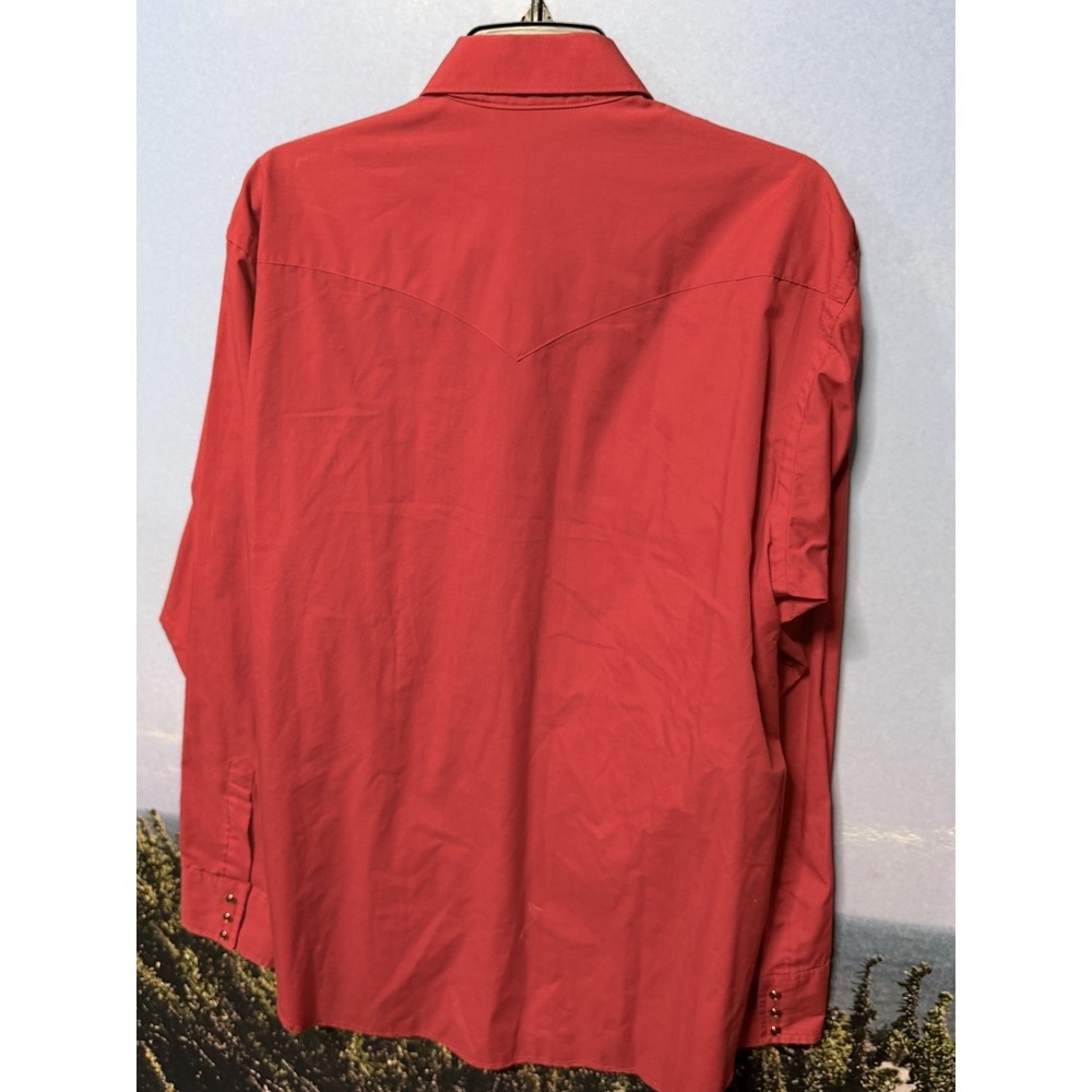 Vtg Wrangler Red Western Shirt Pearl Snap Cowboy Rockabilly Workwear Honkey Tonk - Picture 3 of 4